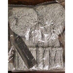 BCBG BCBGMAXAZRIA Dual Poms Knit Hat Beanie Grey Color NWT NEW